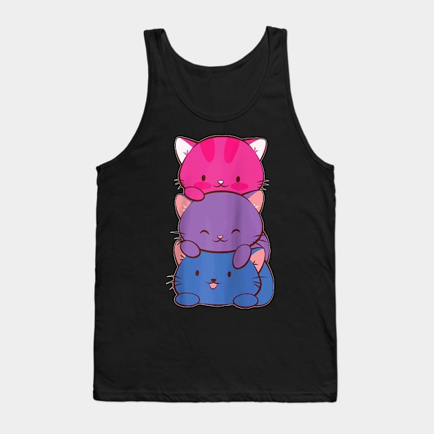 Bisexual Pride Kawaii Kitty Cat Stack Anime Tank Top by Mum and dogs